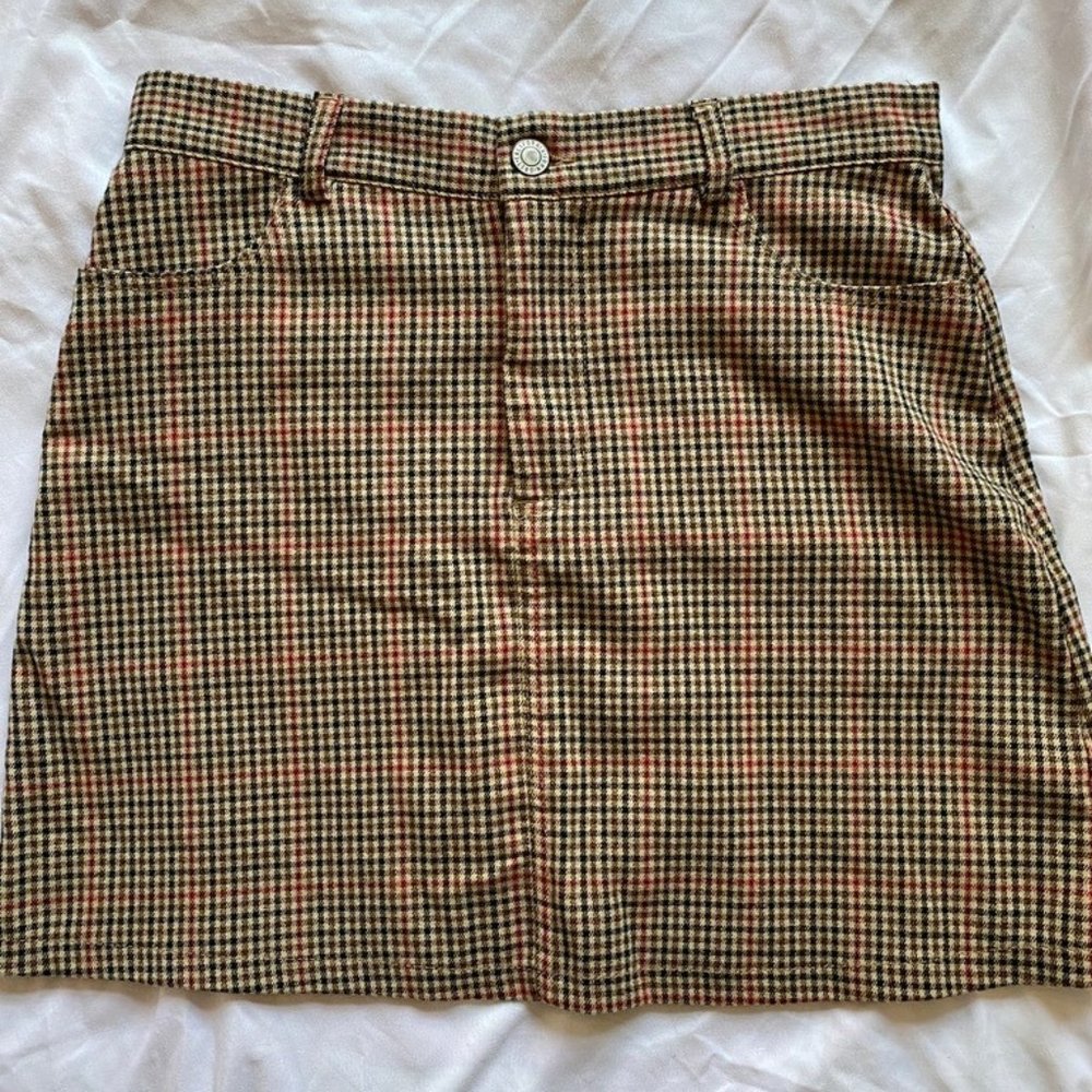 Brandy Melville/John Galt tan gingham/plaid skirt